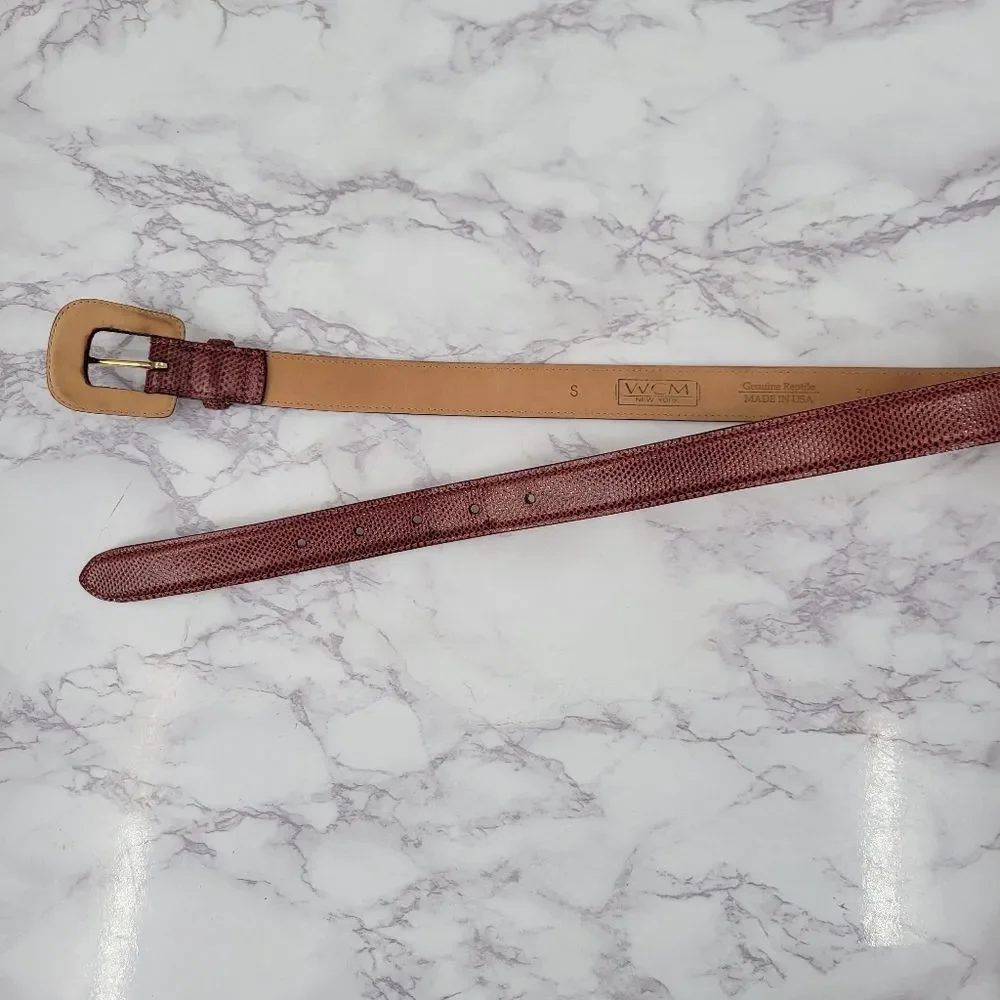 WCM New York Genuine Reptile Lizard Red Textured Leather Belt Women's Small